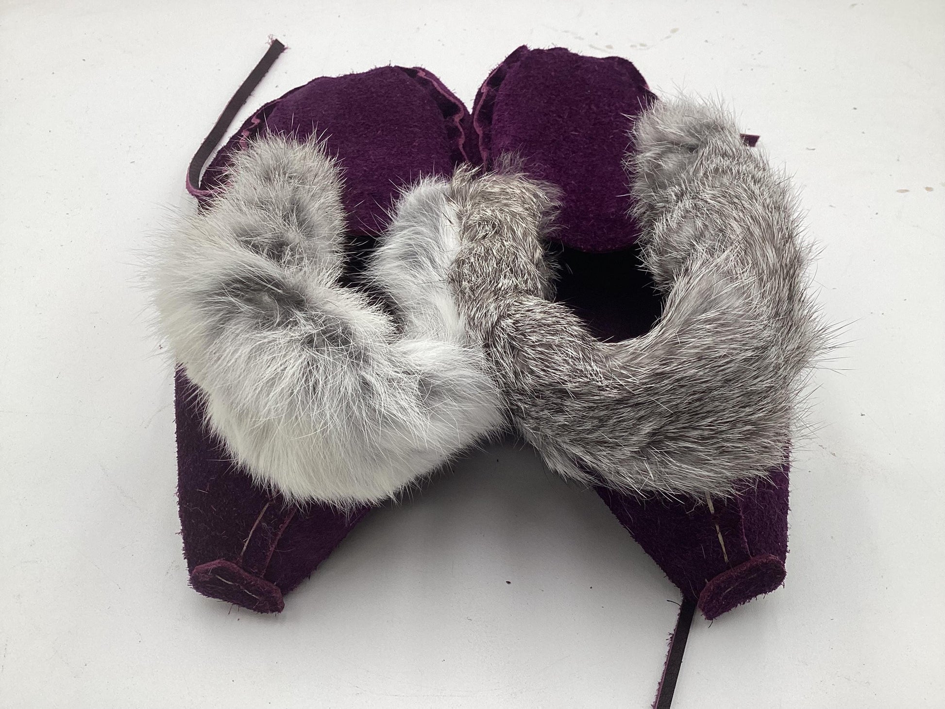 Handmade Purple Leather Fur Fringe Moccasins – Anishinaabe/Ojibwe Artisan