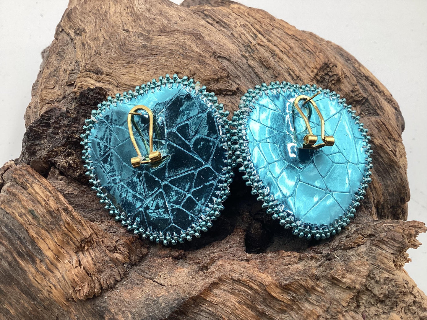 Shimmering Blue Heart Earrings- Anishinaabe/ Ojibwe Made