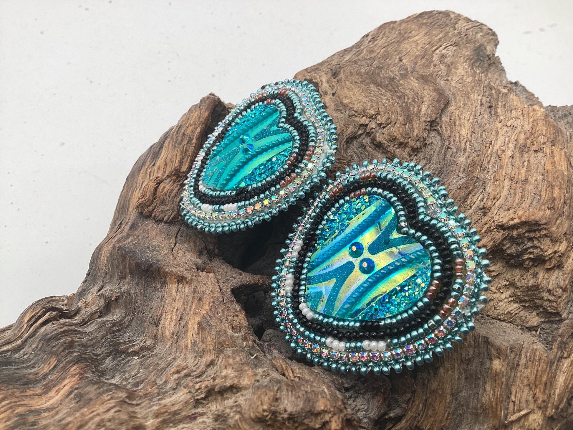 Shimmering Blue Heart Earrings- Anishinaabe/ Ojibwe Made
