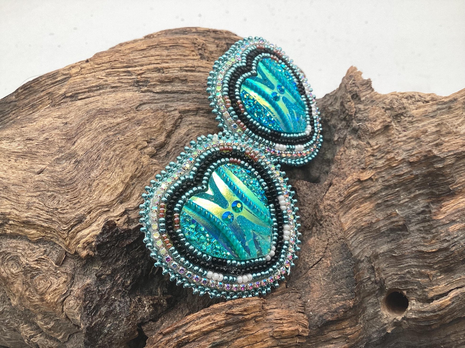 Shimmering Blue Heart Earrings- Anishinaabe/ Ojibwe Made