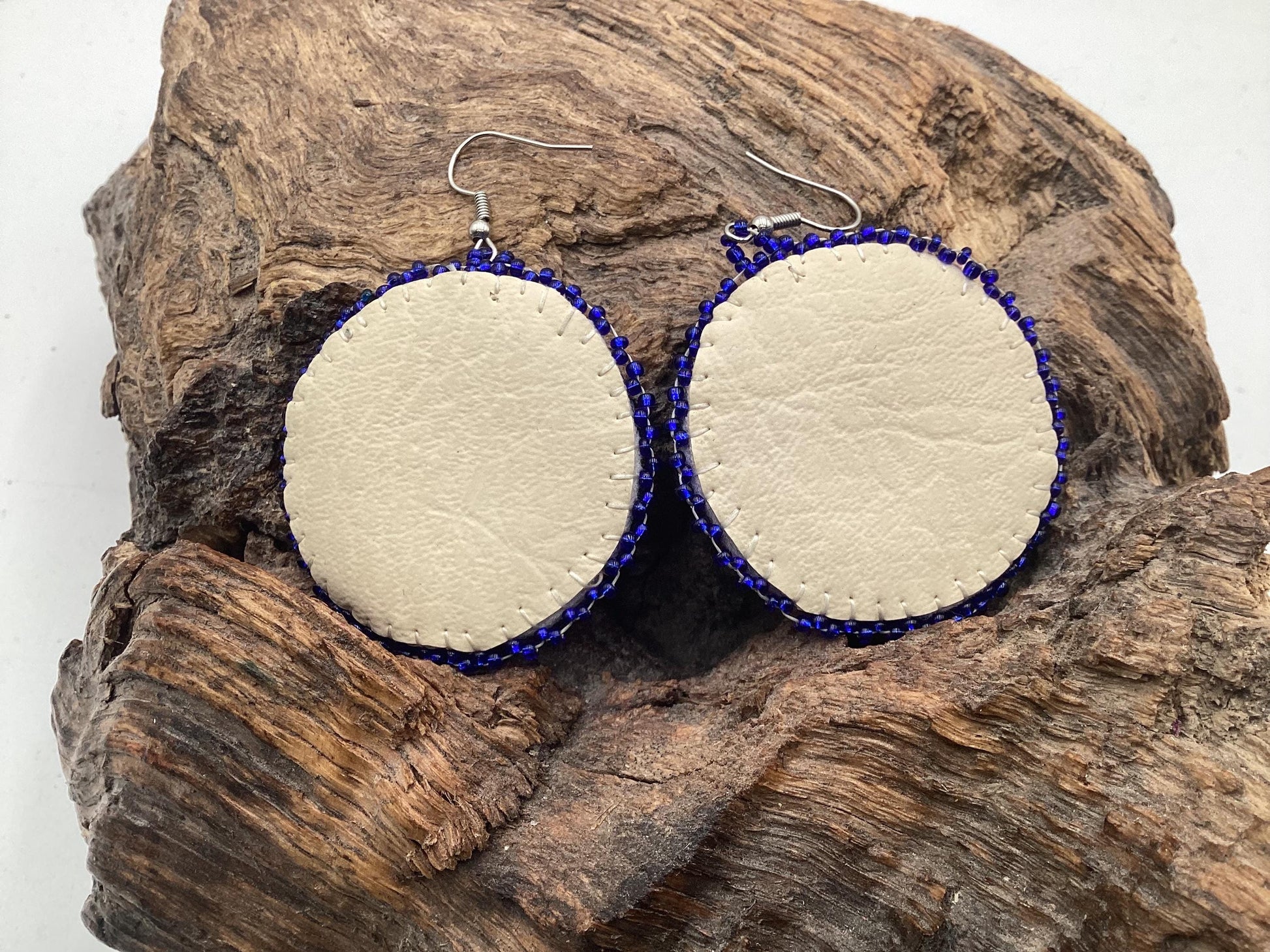Shimmering Blue Hand Beaded Earrings- Anishinaabe/ Ojibwe Made