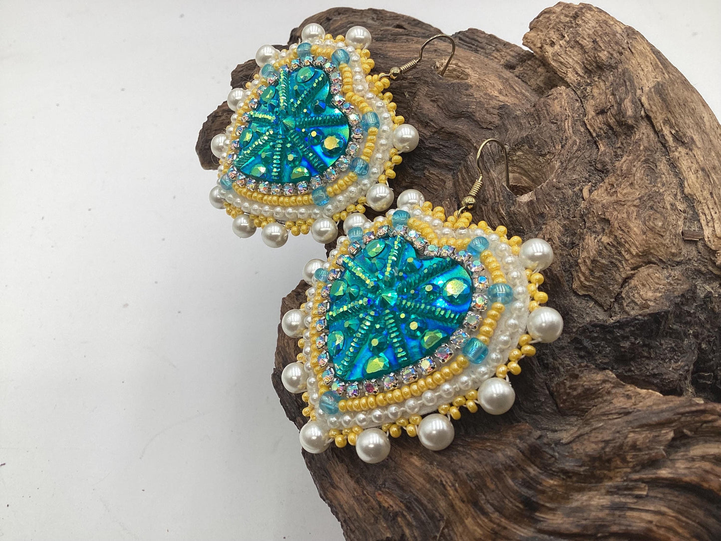 Shimmering Hand Beaded Heart Earrings- Anishinaabe/ Ojibwe Made