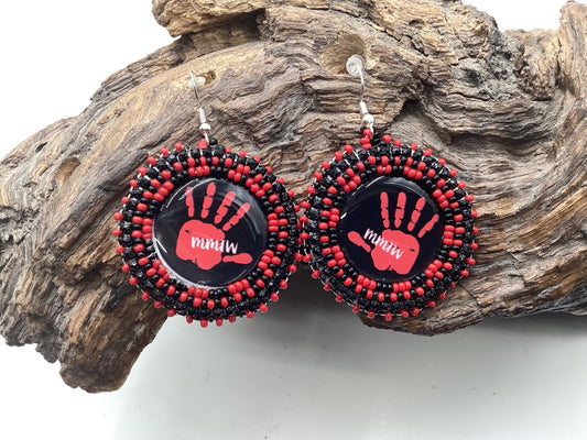 Hand Beaded MMIW Earrings: Anishinaabe/Ojibwe Beadwork