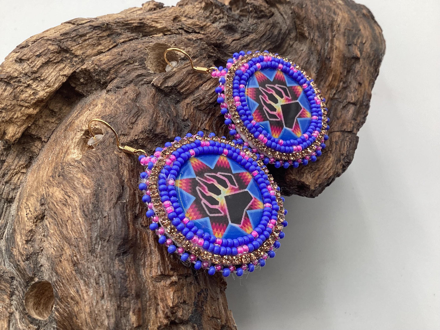 Bear Claw Hand Beaded Earrings: Anishinaabe/Ojibwe Beadwork