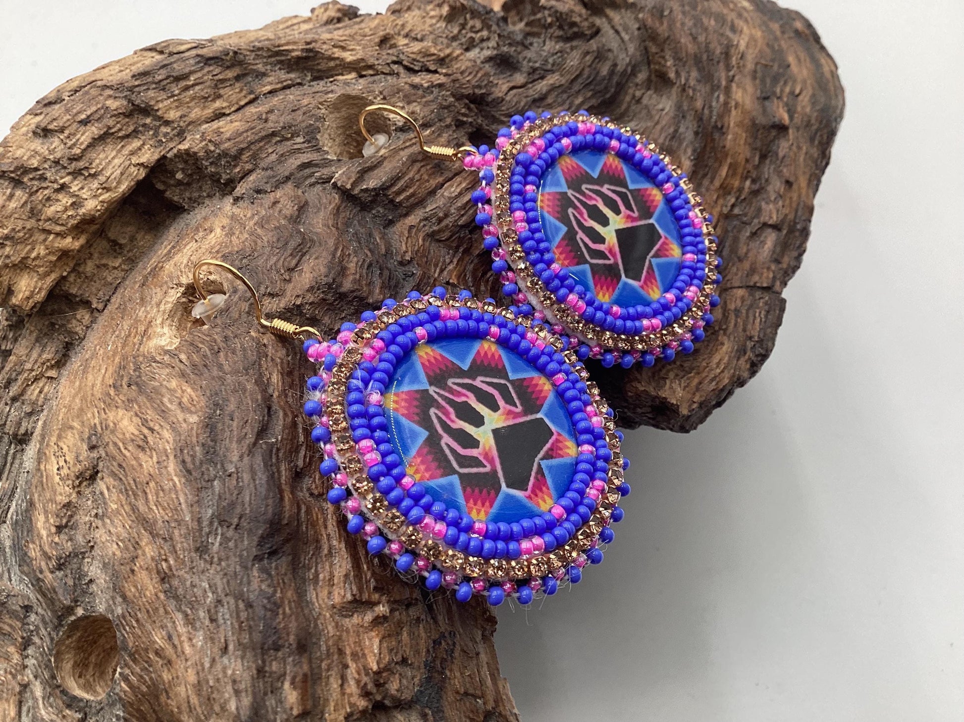 Bear Claw Hand Beaded Earrings: Anishinaabe/Ojibwe Beadwork
