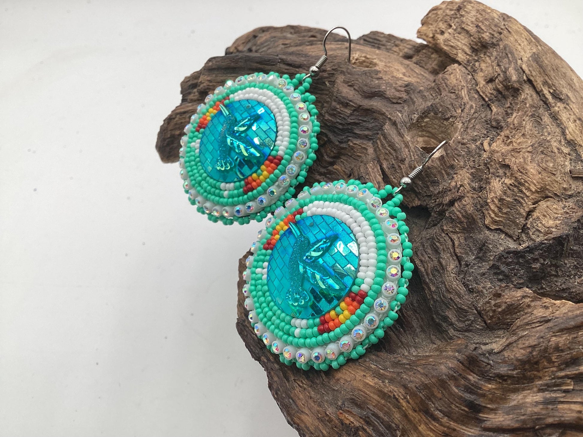 Hand Beaded Shimmering Hummingbird Earrings- Anishinaabe/ Ojibwe Made