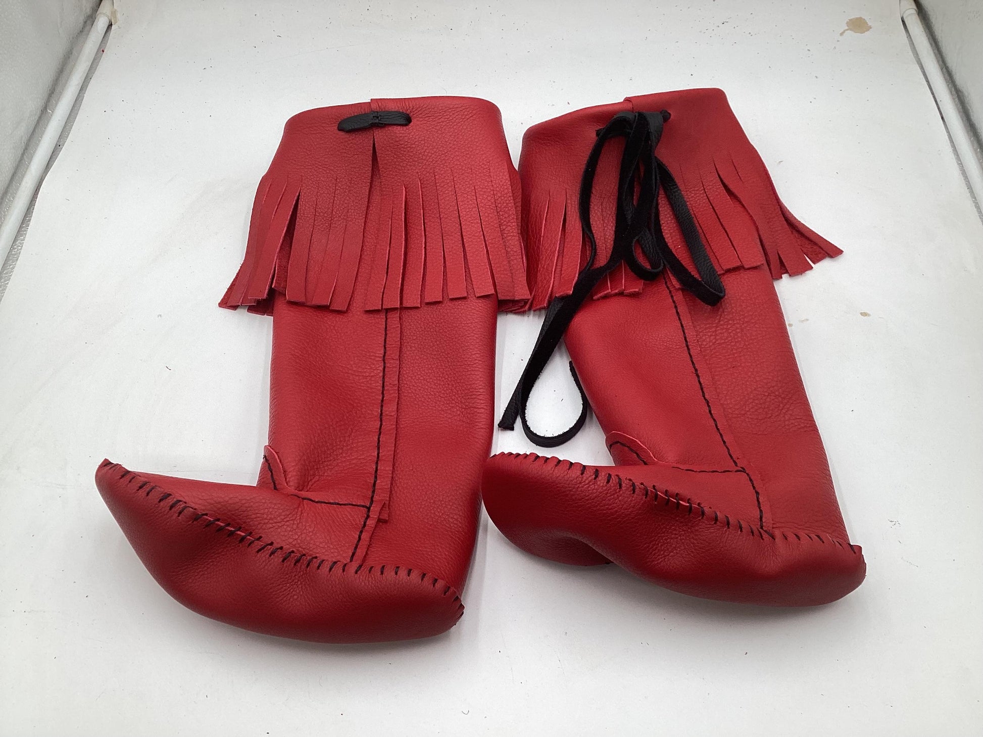 Anishinaabe Ojibwe Handmade Red Leather Moccasin Boots –