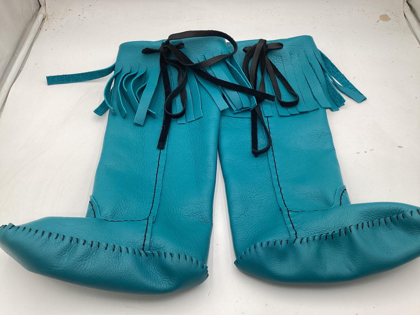 Anishinaabe Ojibwe Handmade Blue Leather Moccasin Boots –