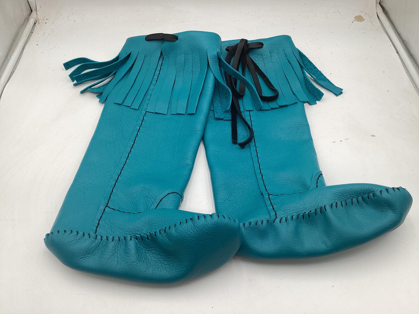 Anishinaabe Ojibwe Handmade Blue Leather Moccasin Boots –