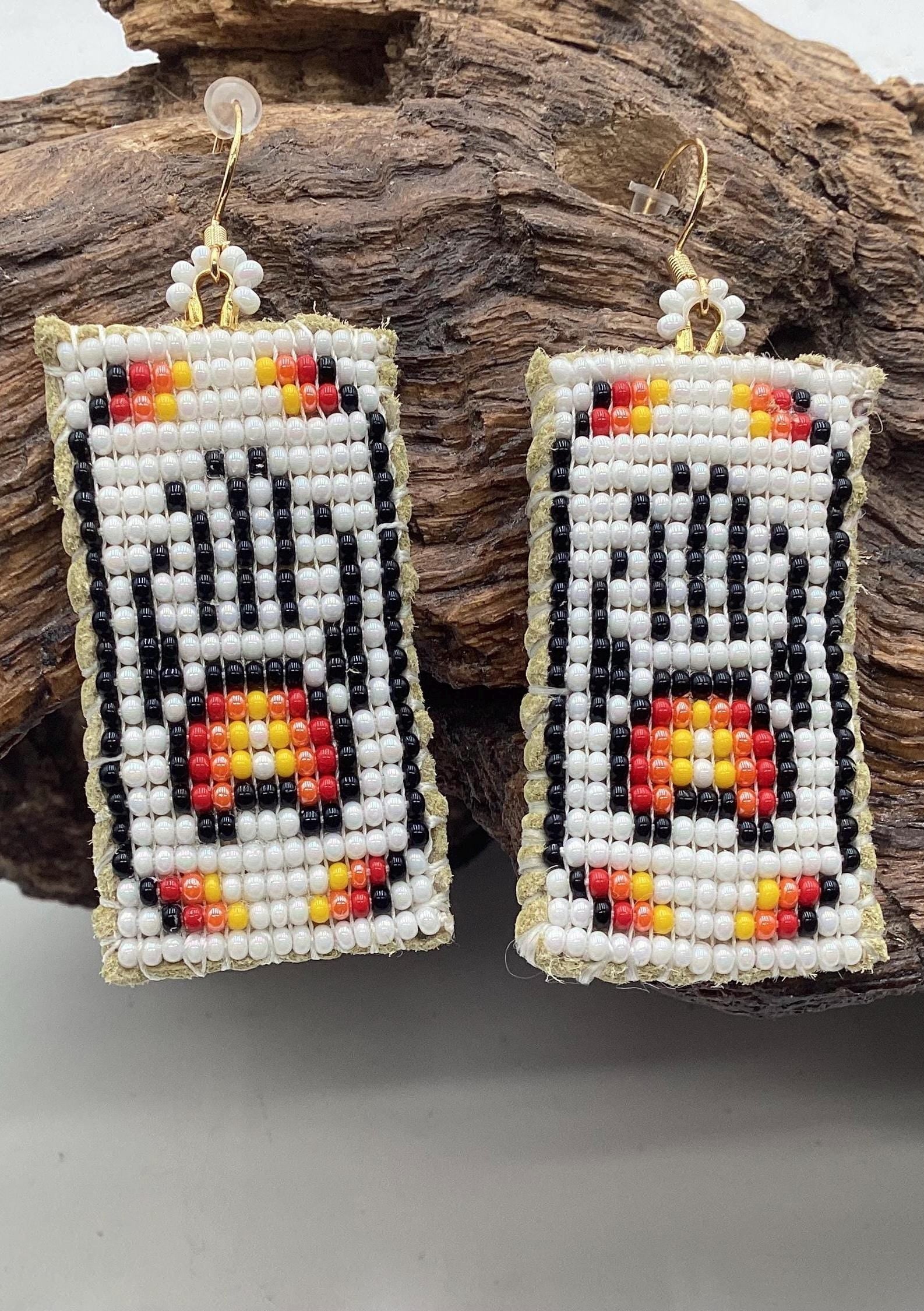 Bear Claw Hand Beaded Earrings: Anishinaabe/Ojibwe Beadwork