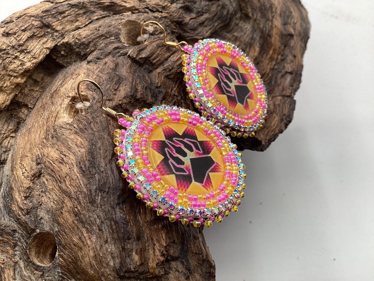 Bear Claw Hand Beaded Earrings: Anishinaabe/Ojibwe Beadwork