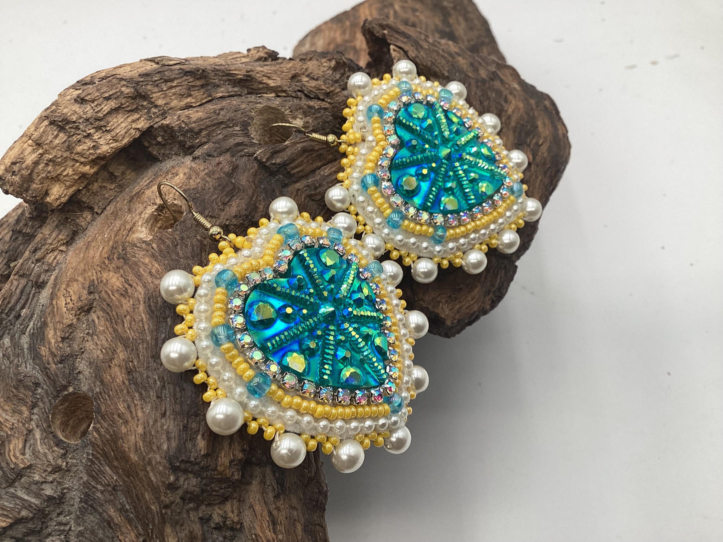 Shimmering Hand Beaded Heart Earrings- Anishinaabe/ Ojibwe Made