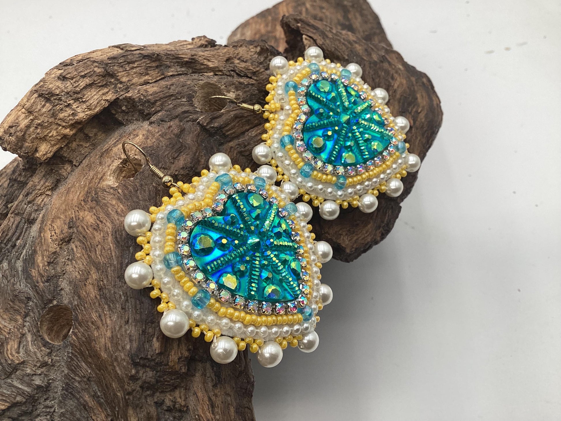 Shimmering Hand Beaded Heart Earrings- Anishinaabe/ Ojibwe Made