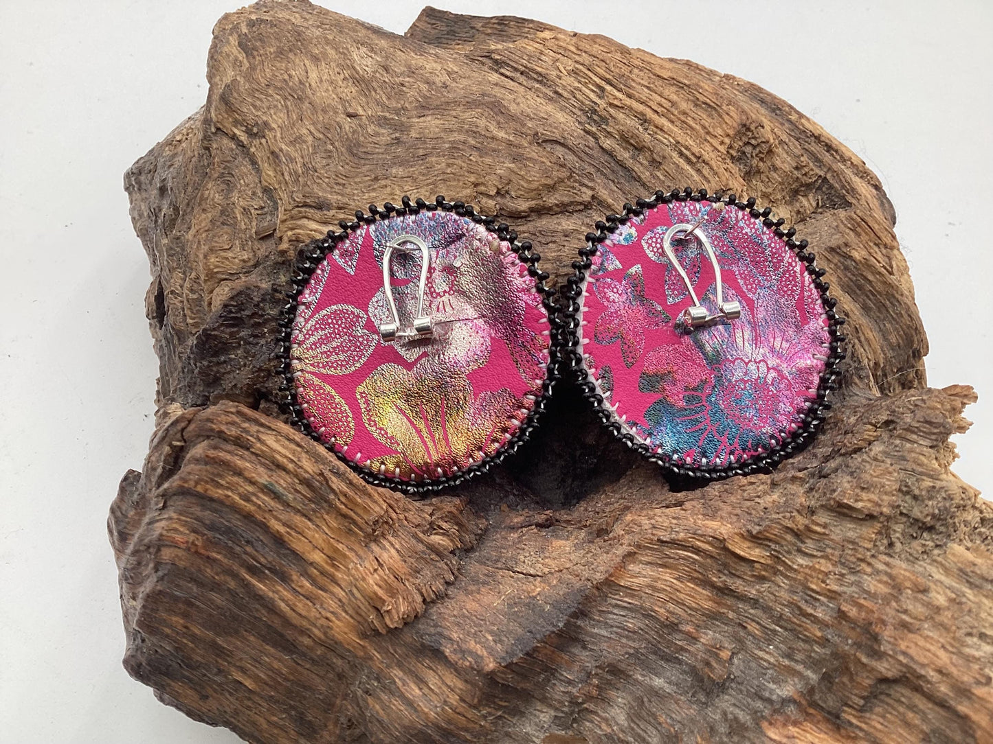 Hand Beaded Pink Migizi Barrette and Earring Set: Anishinaabe Ojibwe Craft