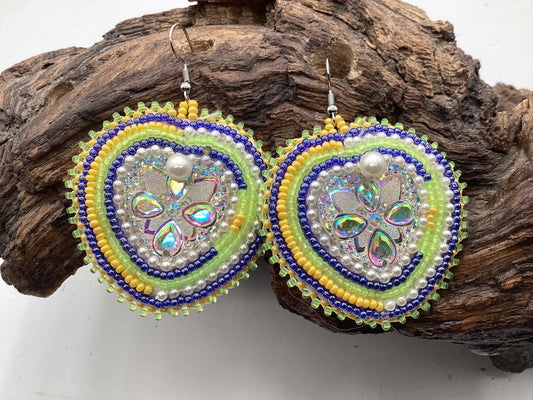 Shimmering Hand Beaded Heart Earrings- Anishinaabe/ Ojibwe Made