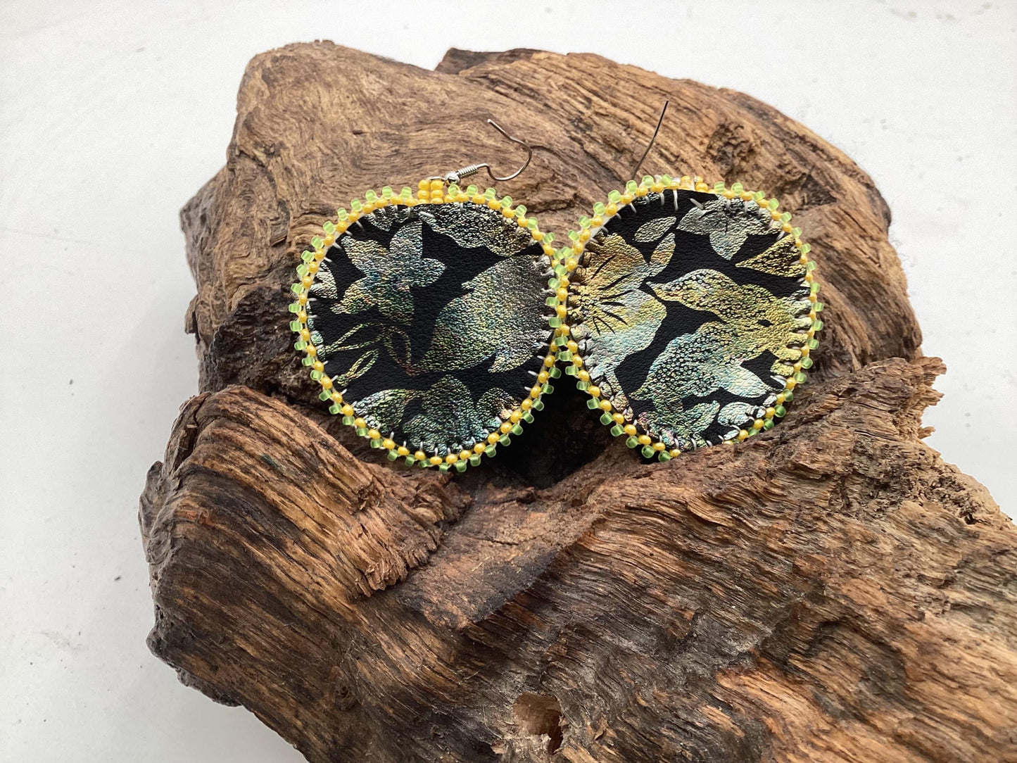 Shimmering Hand Beaded Heart Earrings- Anishinaabe/ Ojibwe Made