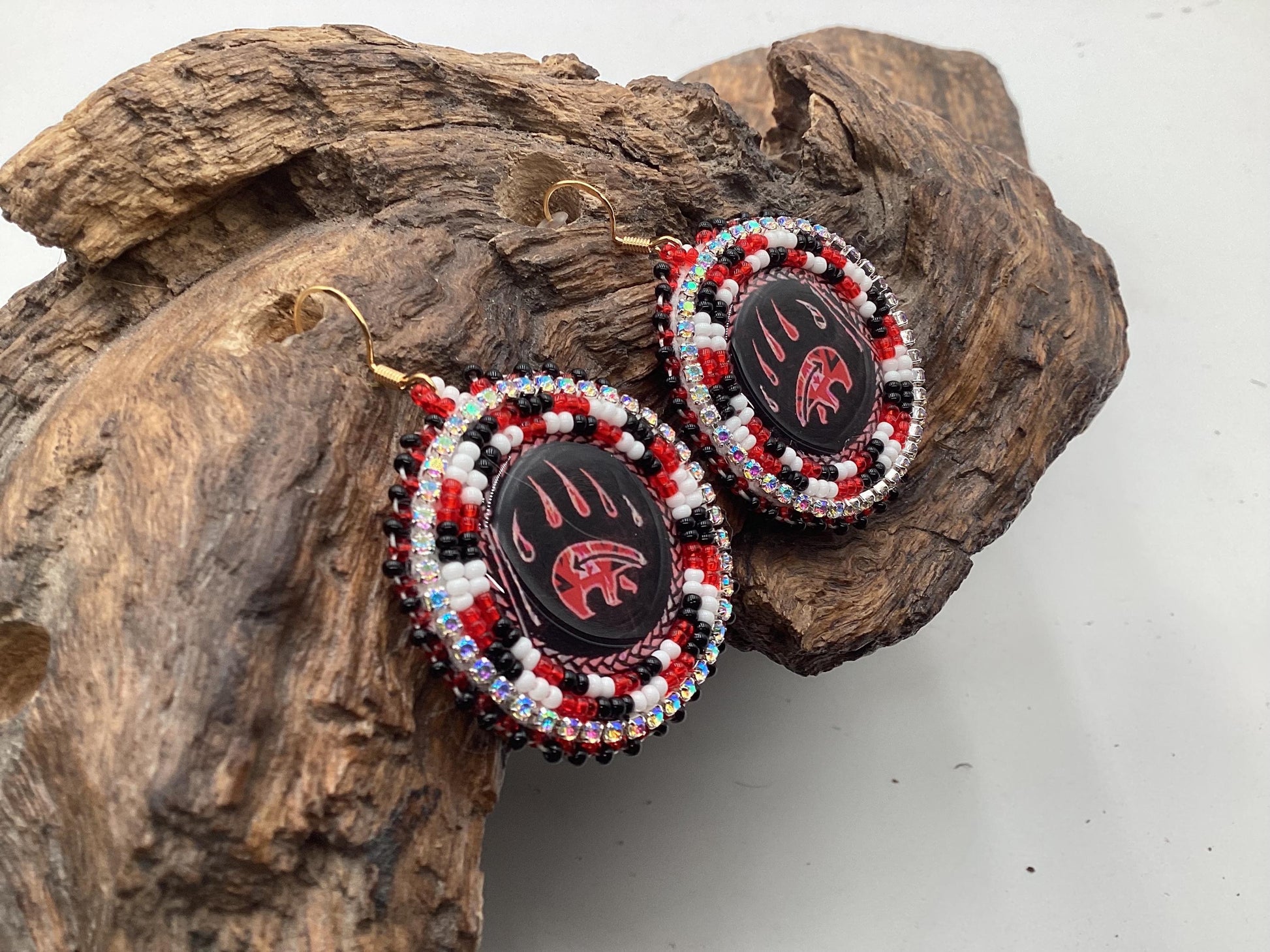 Bear Claw Hand Beaded Earrings: Anishinaabe/Ojibwe Beadwork