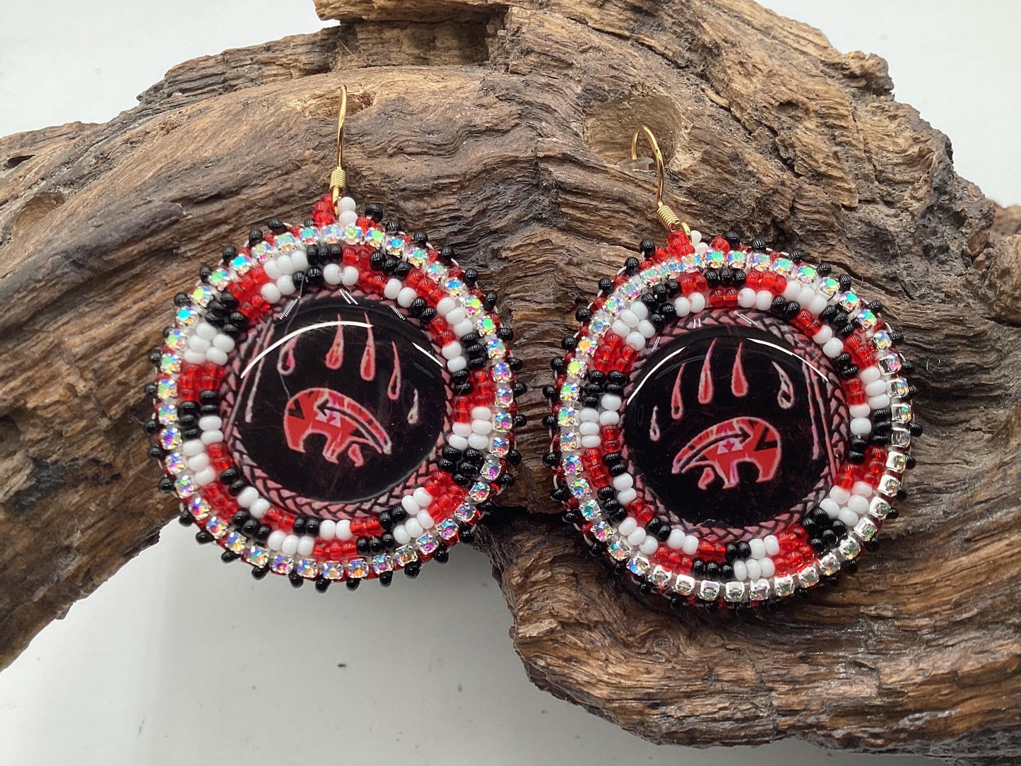 Bear Claw Hand Beaded Earrings: Anishinaabe/Ojibwe Beadwork