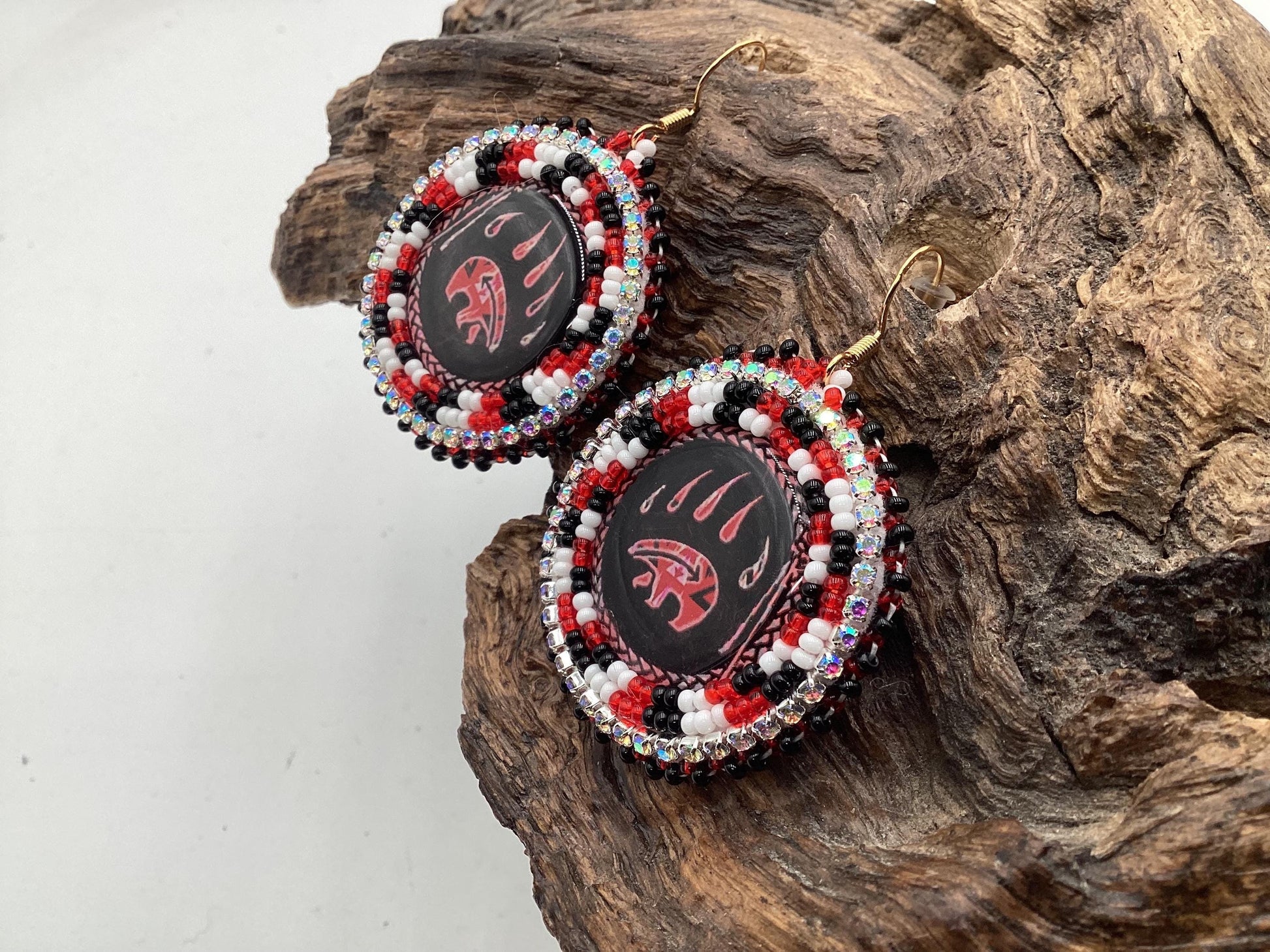 Bear Claw Hand Beaded Earrings: Anishinaabe/Ojibwe Beadwork