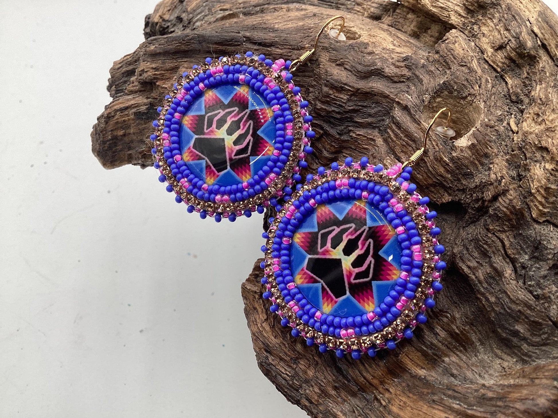 Bear Claw Hand Beaded Earrings: Anishinaabe/Ojibwe Beadwork