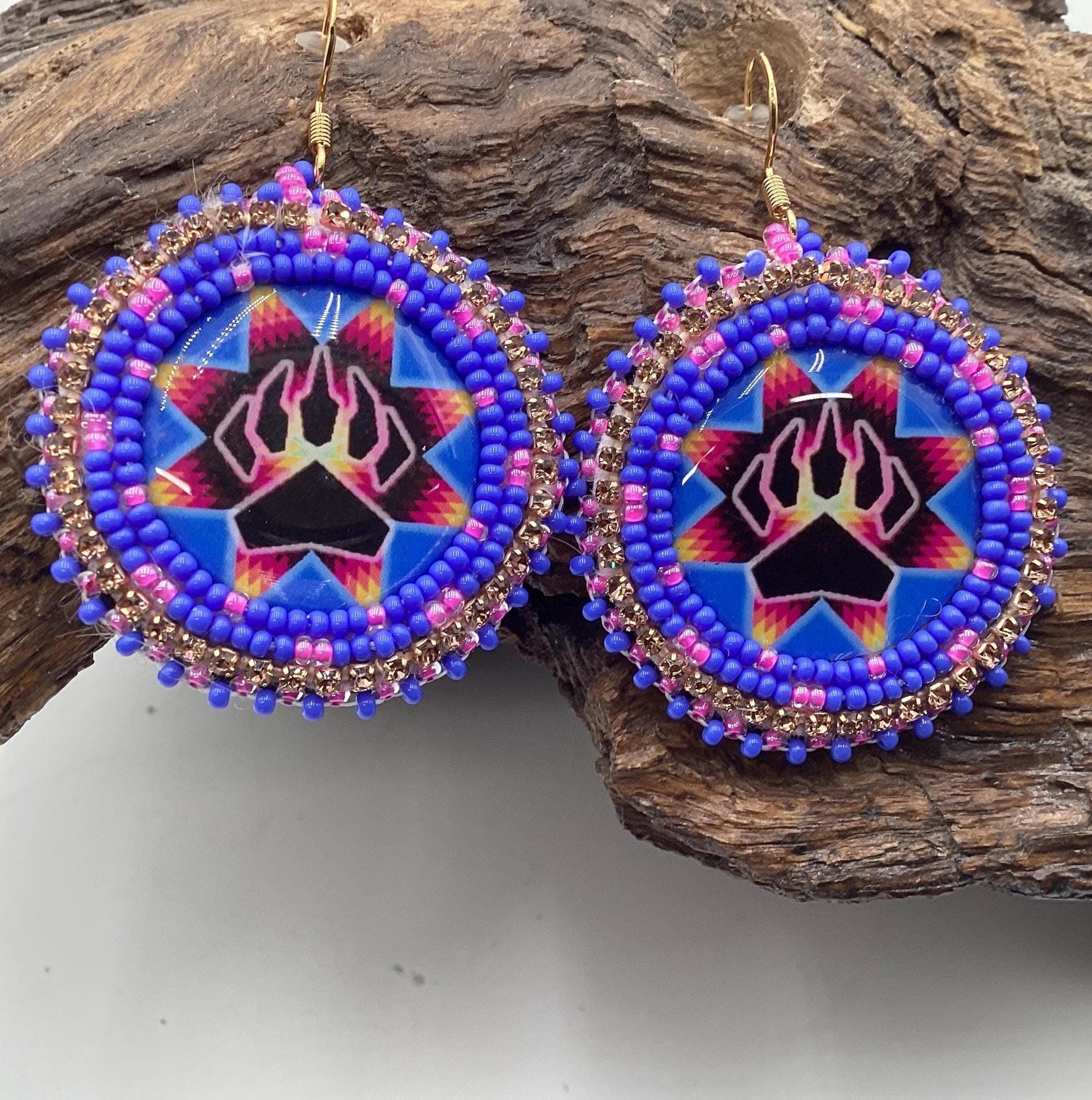 Bear Claw Hand Beaded Earrings: Anishinaabe/Ojibwe Beadwork