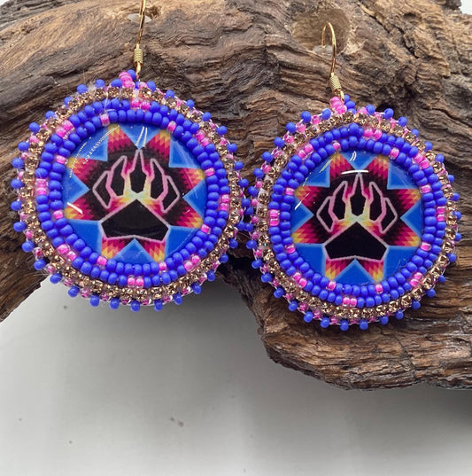 Bear Claw Hand Beaded Earrings: Anishinaabe/Ojibwe Beadwork