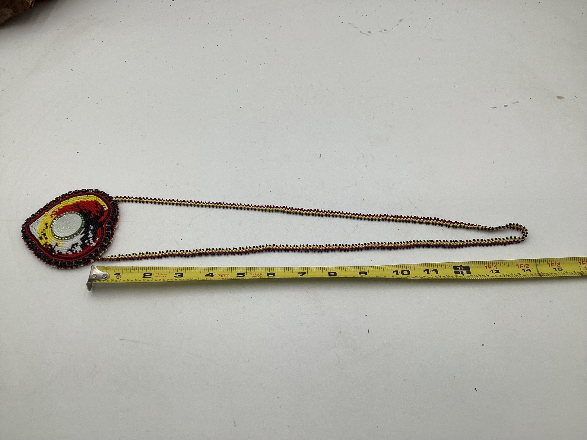 Hand Beaded Medicine Wheel Colored Heart Medallion Necklace – Anishinaabe Ojibwe Artisan Made