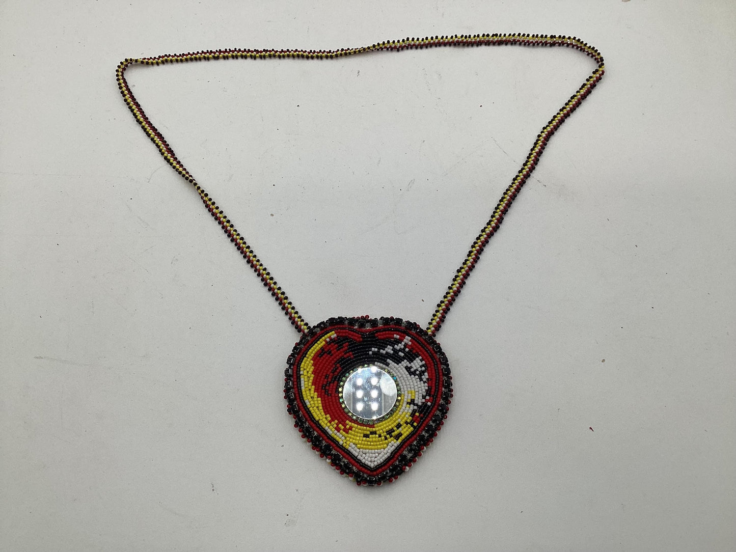Hand Beaded Medicine Wheel Colored Heart Medallion Necklace – Anishinaabe Ojibwe Artisan Made