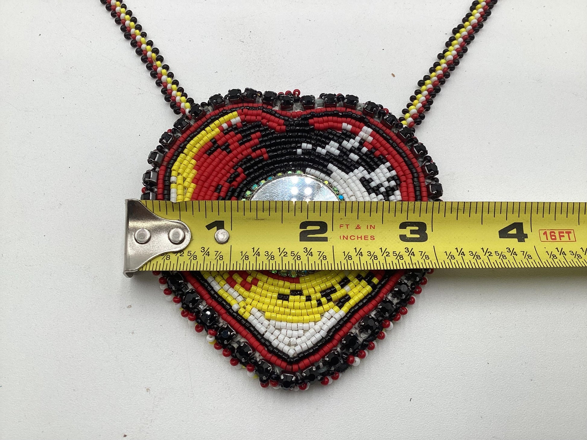 Hand Beaded Medicine Wheel Colored Heart Medallion Necklace – Anishinaabe Ojibwe Artisan Made