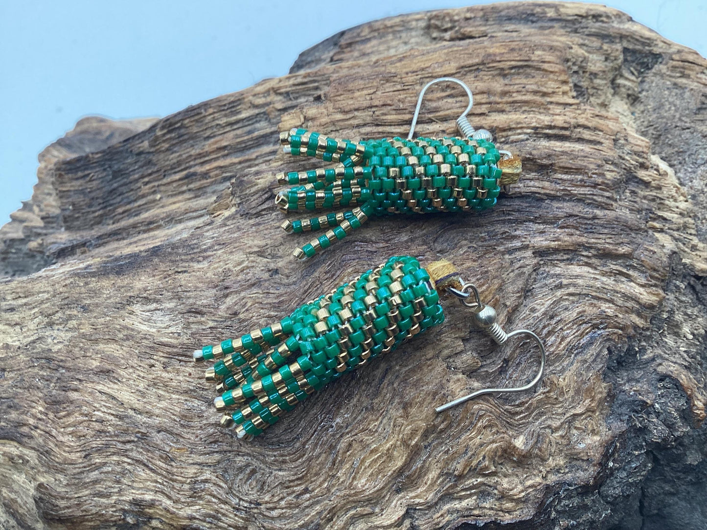 Hand Beaded Peyote Stitch with Fringe Earrings: Anishinaabe/Ojibwe Beadwork