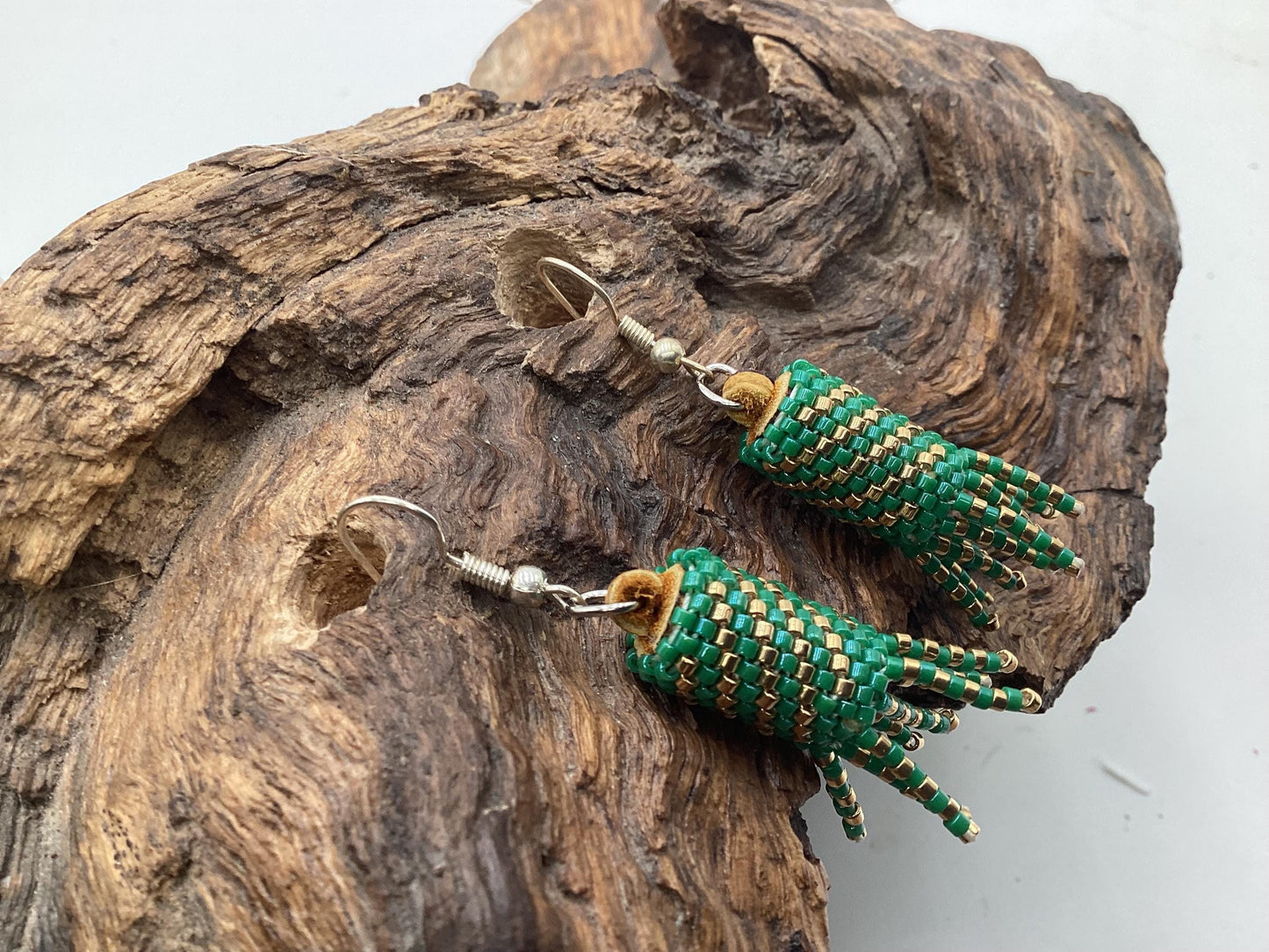 Hand Beaded Peyote Stitch with Fringe Earrings: Anishinaabe/Ojibwe Beadwork