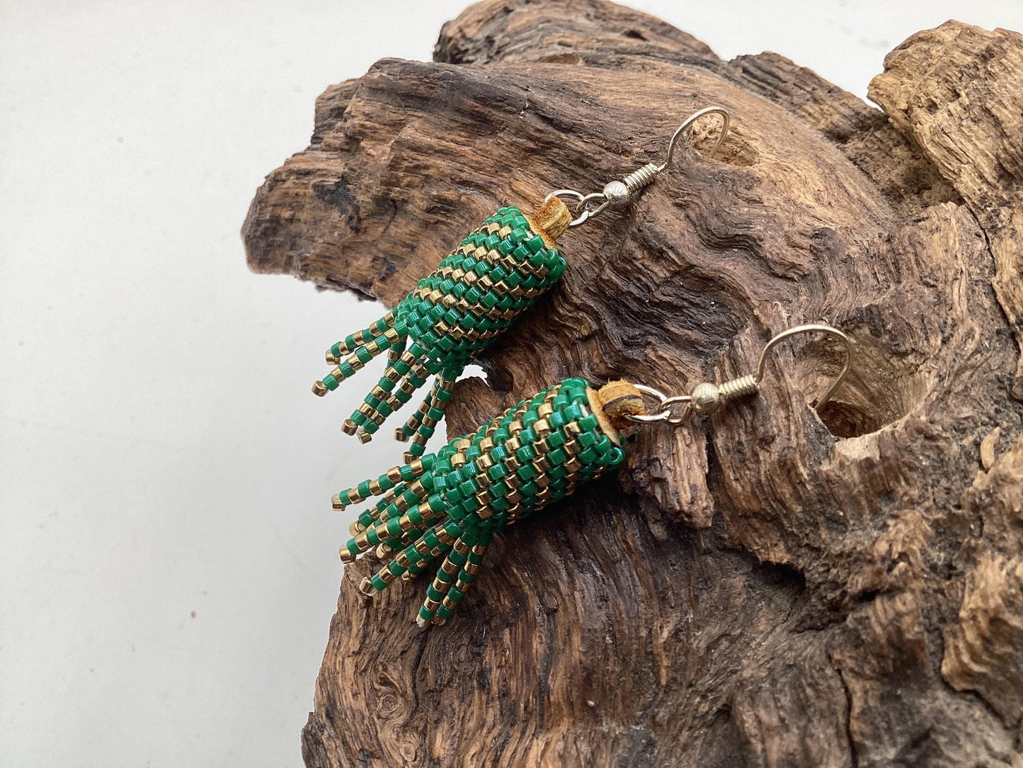 Hand Beaded Peyote Stitch with Fringe Earrings: Anishinaabe/Ojibwe Beadwork