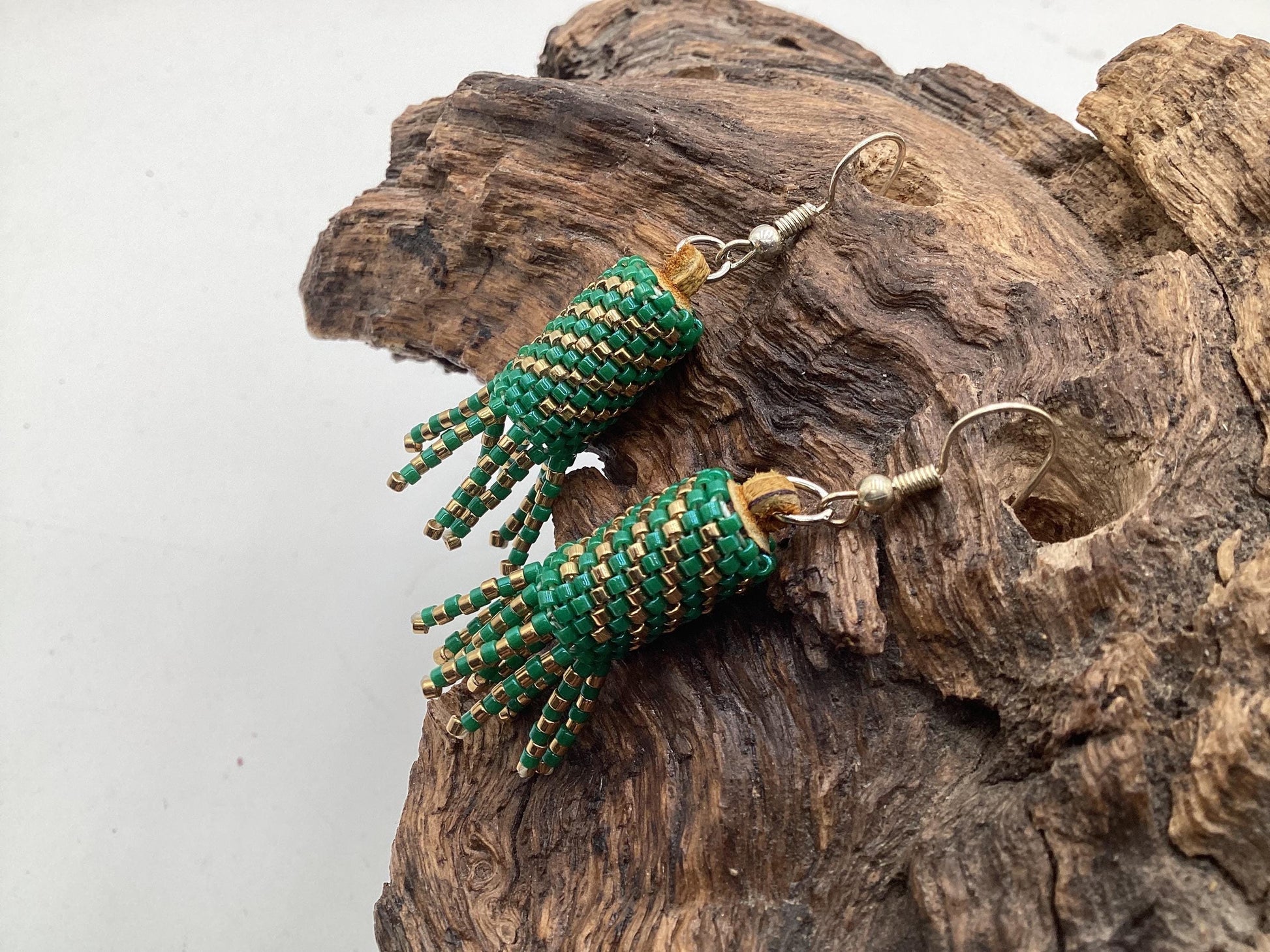 Hand Beaded Peyote Stitch with Fringe Earrings: Anishinaabe/Ojibwe Beadwork