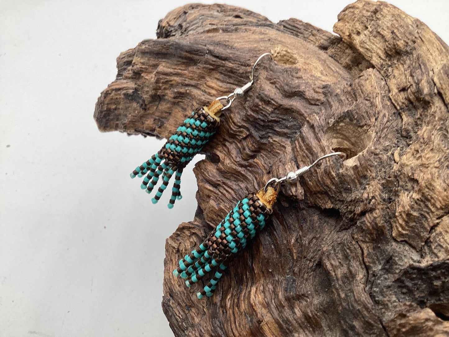 Hand Beaded Peyote Stitch with Fringe Earrings: Anishinaabe/Ojibwe Beadwork
