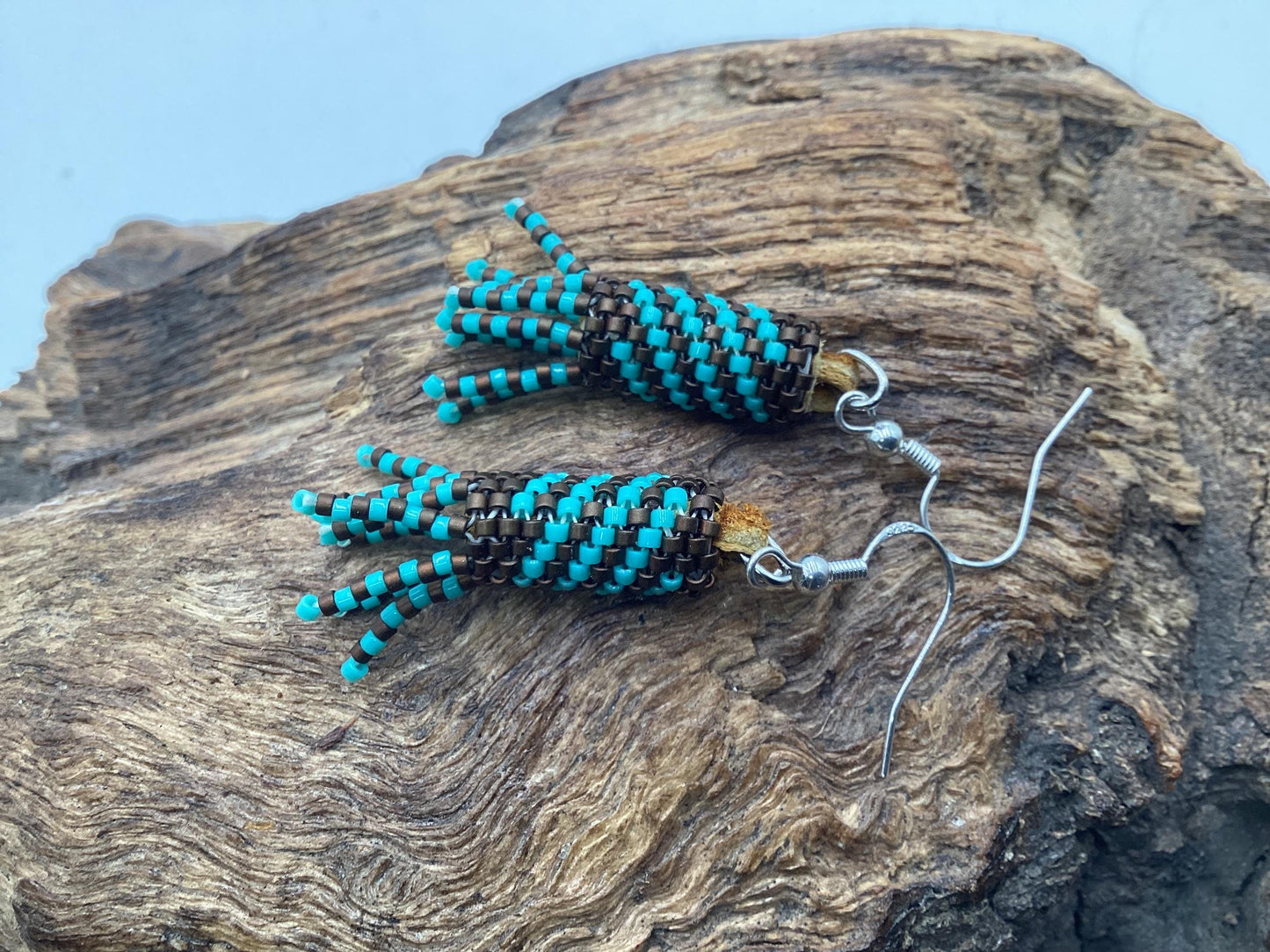 Hand Beaded Peyote Stitch with Fringe Earrings: Anishinaabe/Ojibwe Beadwork