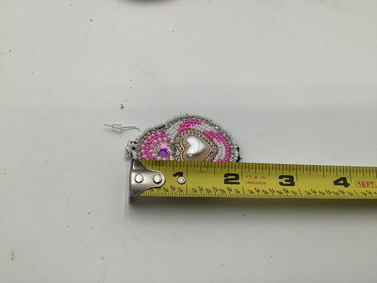 Hand Beaded Pink & White Heart Earrings – Authentic Anishinaabe Beadwork