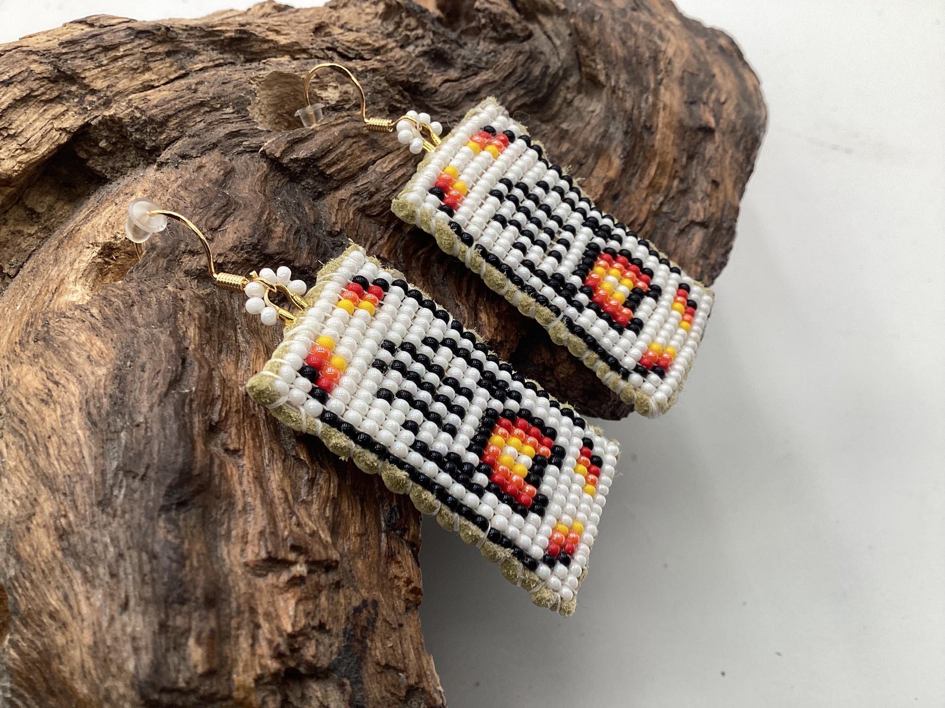 Bear Claw Hand Beaded Earrings: Anishinaabe/Ojibwe Beadwork