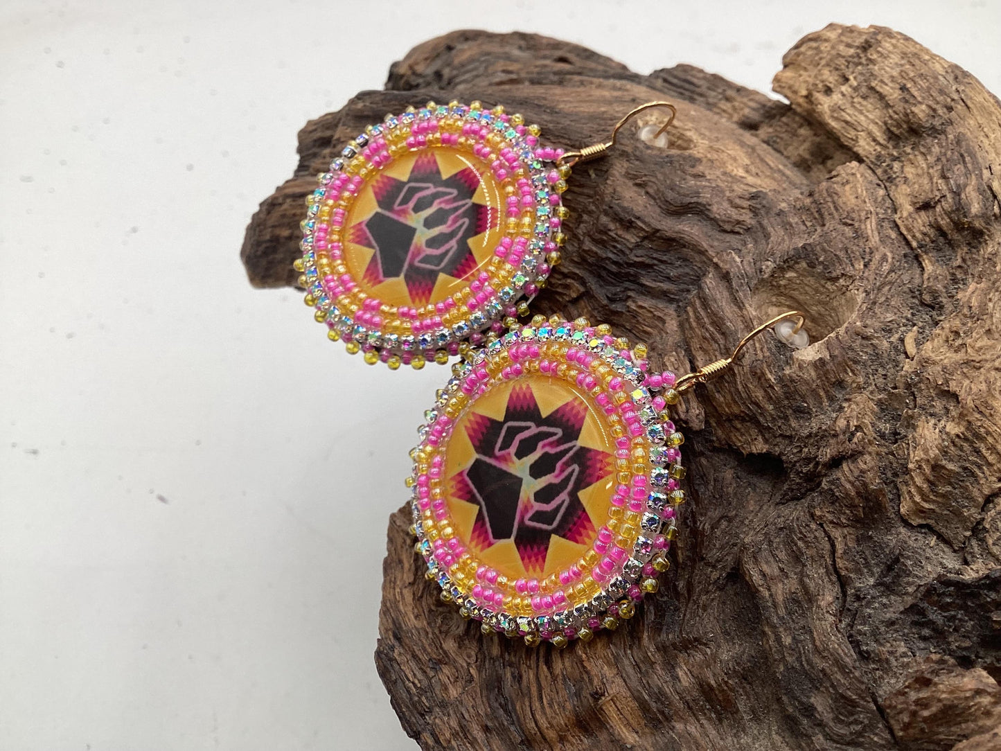Bear Claw Hand Beaded Earrings: Anishinaabe/Ojibwe Beadwork