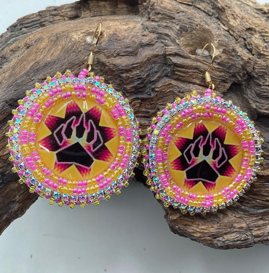 Bear Claw Hand Beaded Earrings: Anishinaabe/Ojibwe Beadwork