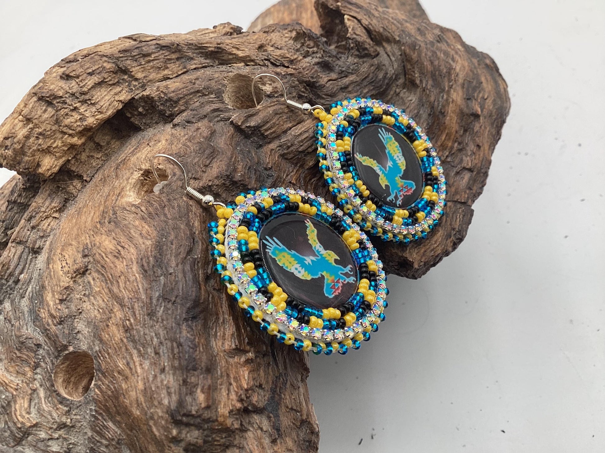 Indigenous Eagle Hand Beaded Earrings: Anishinaabe/Ojibwe Beadwork