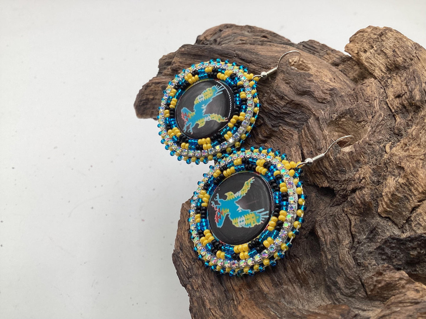 Indigenous Eagle Hand Beaded Earrings: Anishinaabe/Ojibwe Beadwork