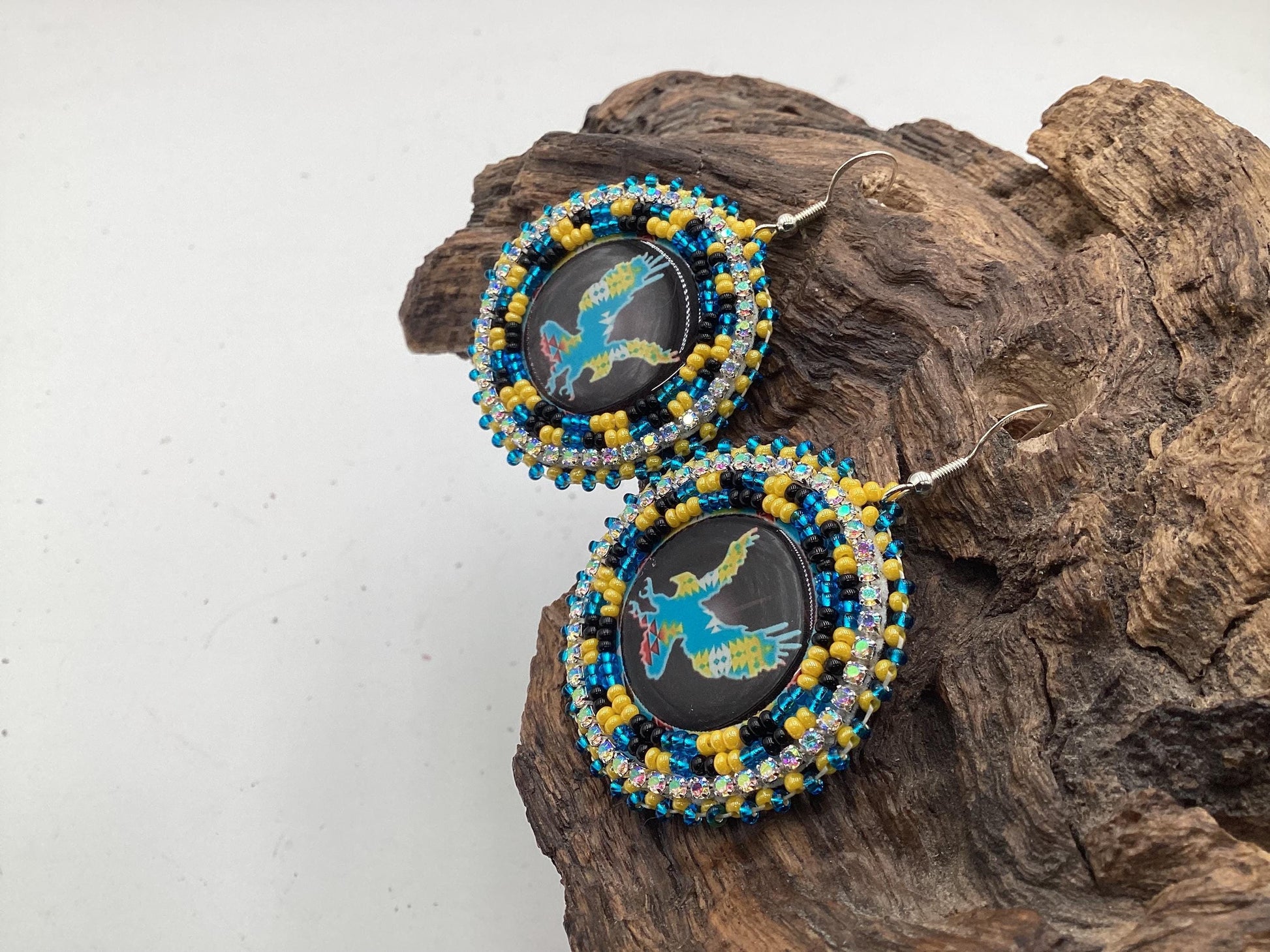 Indigenous Eagle Hand Beaded Earrings: Anishinaabe/Ojibwe Beadwork