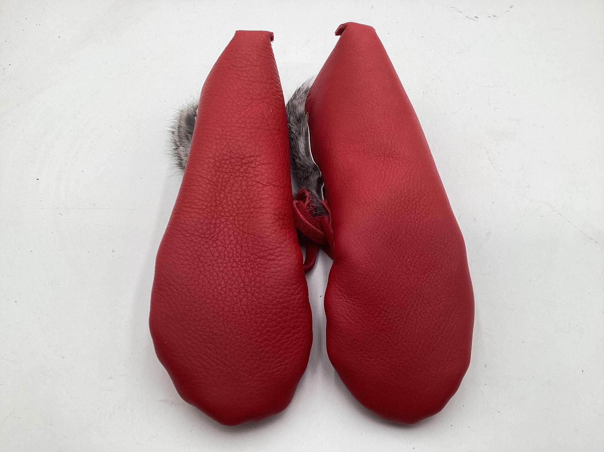 Handmade Red Leather Moccasins – Anishinaabe/Ojibwe Artisan, Size: Large