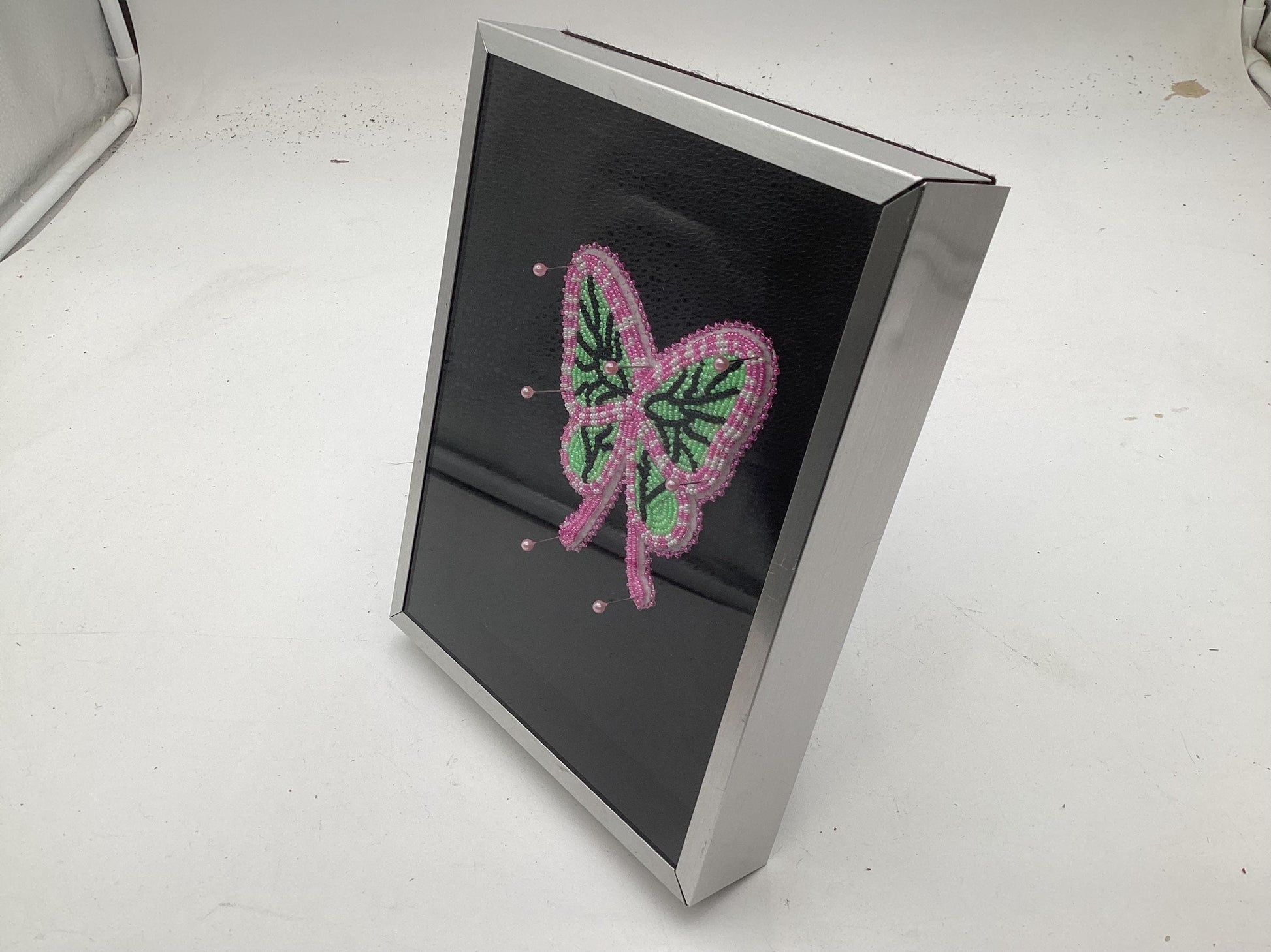 Hand Beaded Pinned Butterfly Display Case - Anishinaabe/Ojibwe Beadwork
