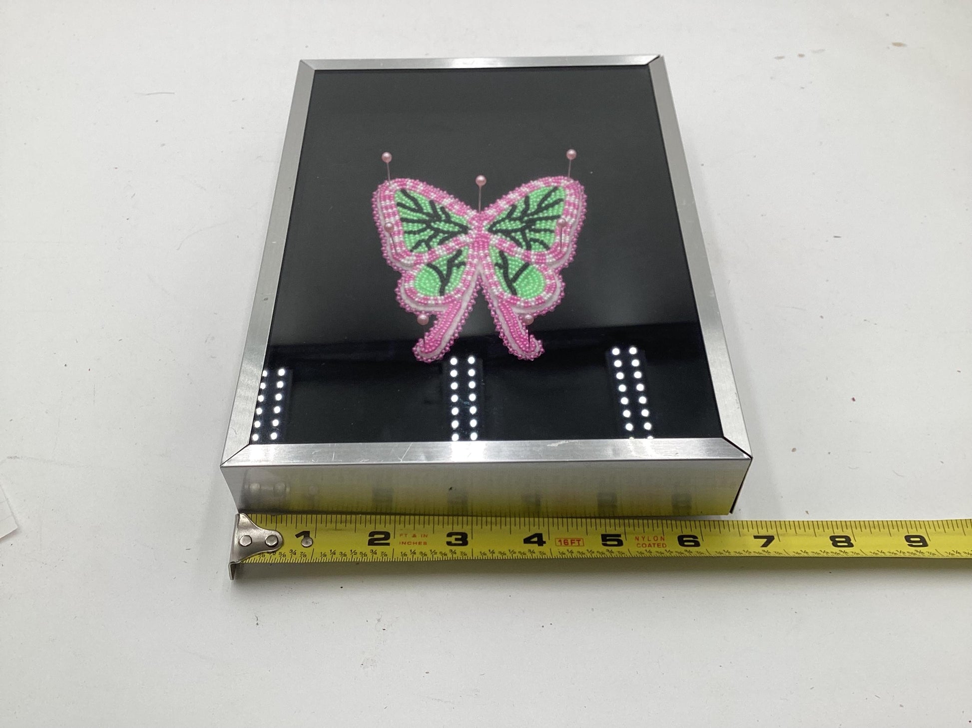 Hand Beaded Pinned Butterfly Display Case - Anishinaabe/Ojibwe Beadwork
