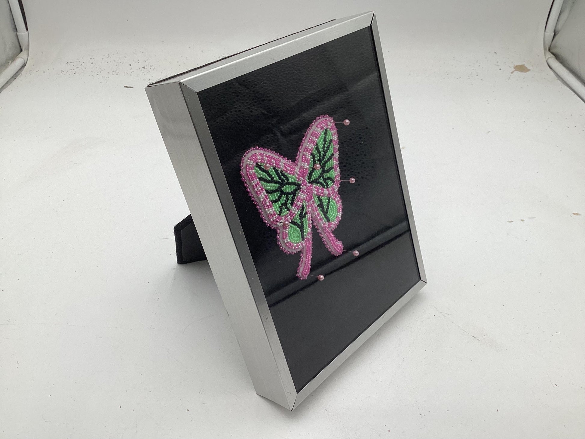 Hand Beaded Pinned Butterfly Display Case - Anishinaabe/Ojibwe Beadwork