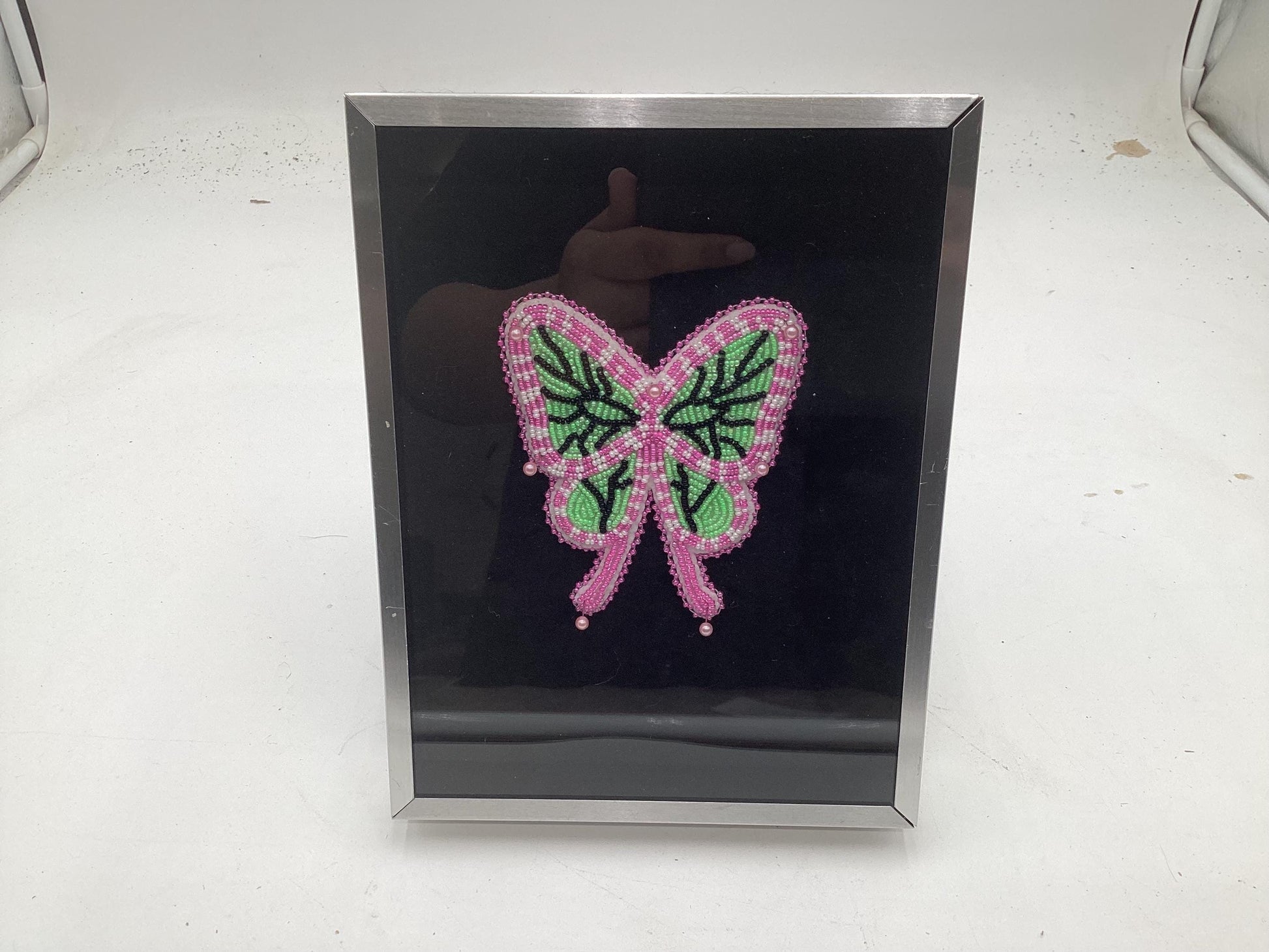 Hand Beaded Pinned Butterfly Display Case - Anishinaabe/Ojibwe Beadwork