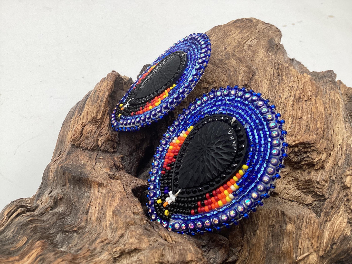 Large Hand Beaded Earrings - Anishinaabe/Ojibwe Beadwork