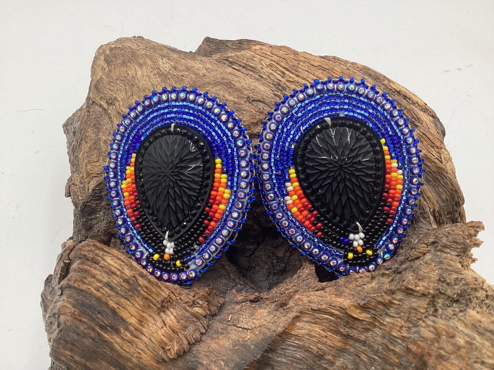 Large Hand Beaded Earrings - Anishinaabe/Ojibwe Beadwork