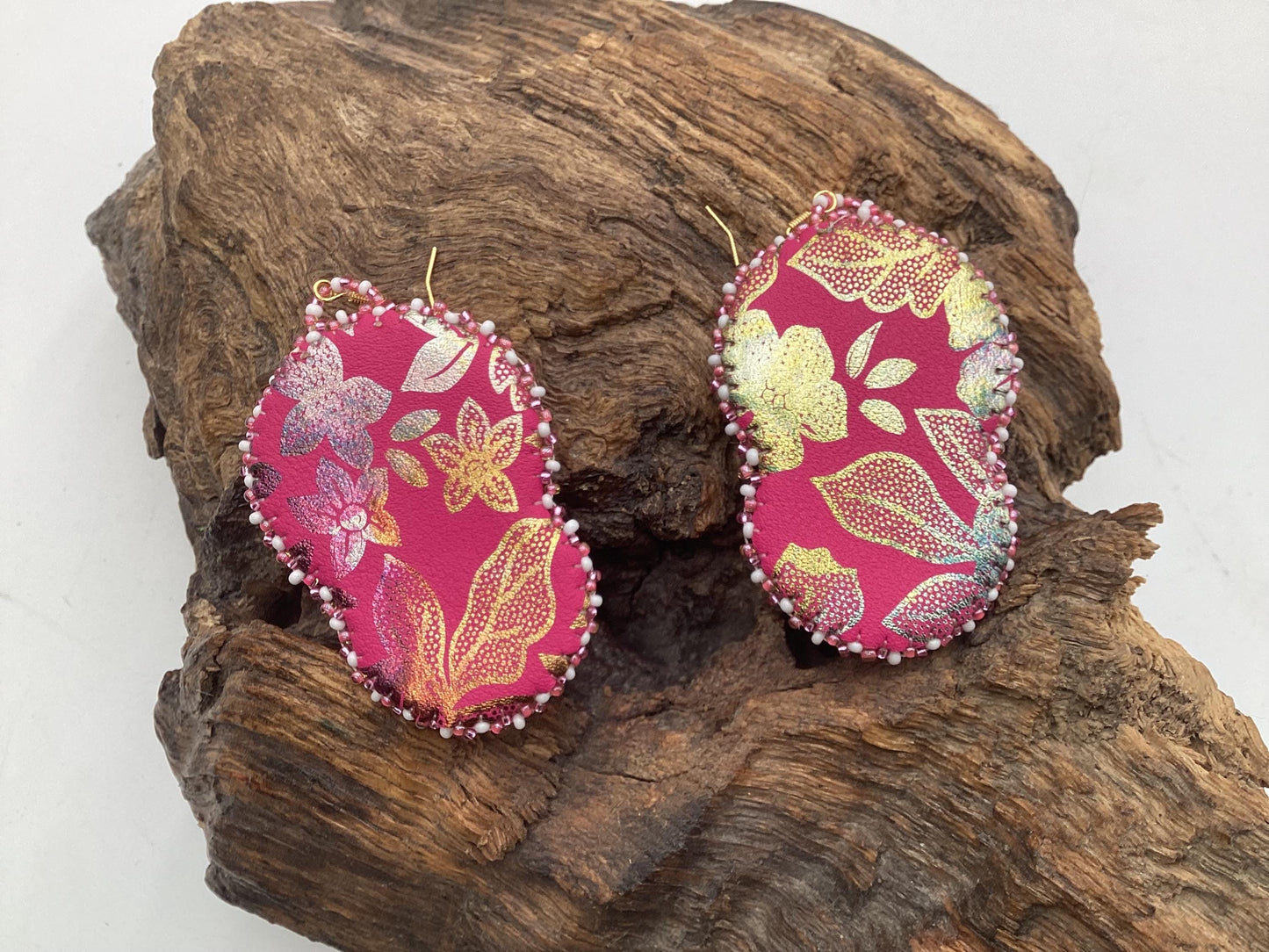 Hand Beaded Double-Centered Flower Earrings: Anishinaabe/Ojibwe Beadwork